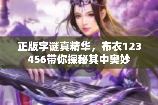 正版**真精华，布衣123456带你探秘其中奥妙